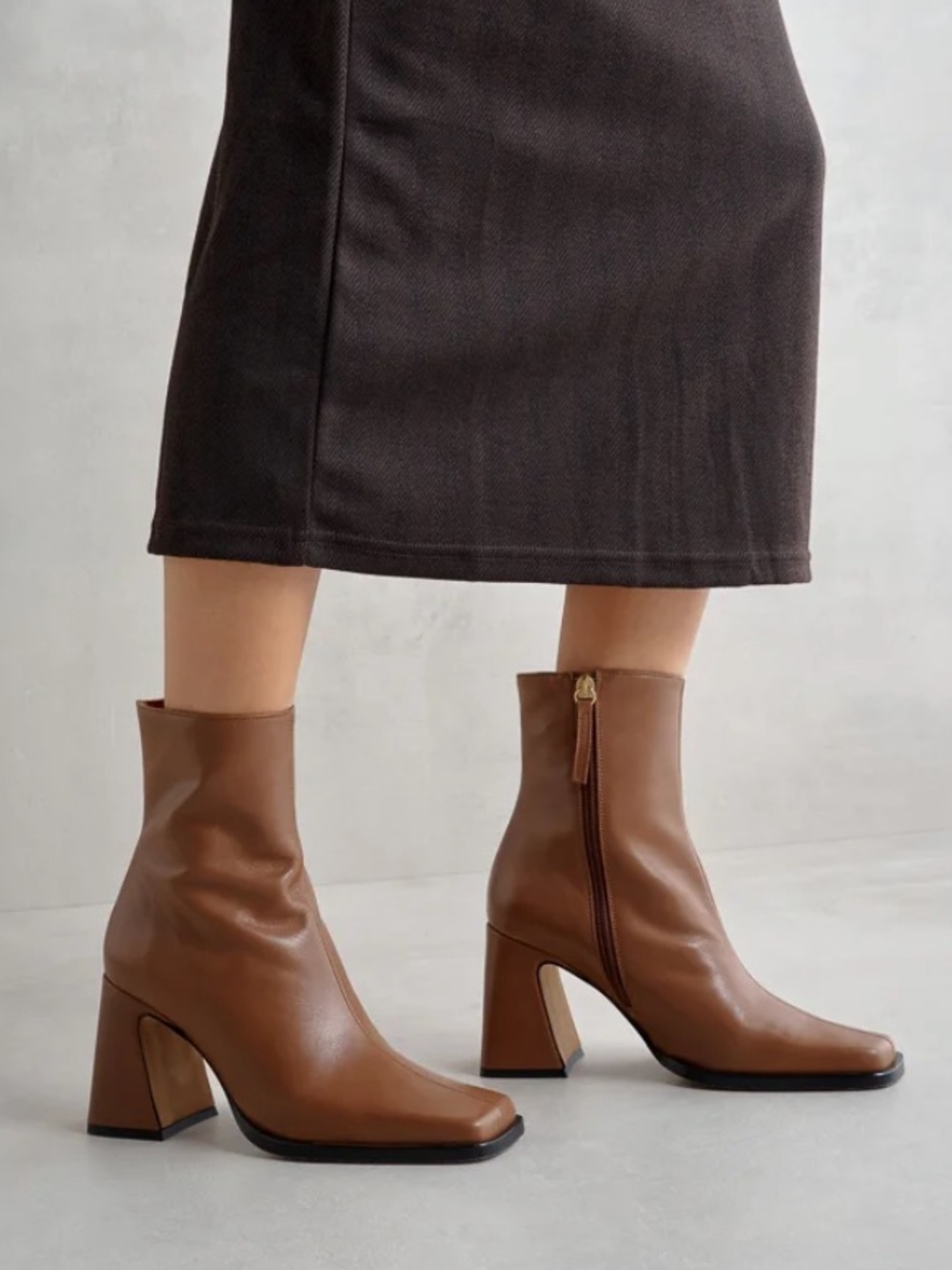 Ana Palma Tan Squared Toe Leather Ankle Boots size 37